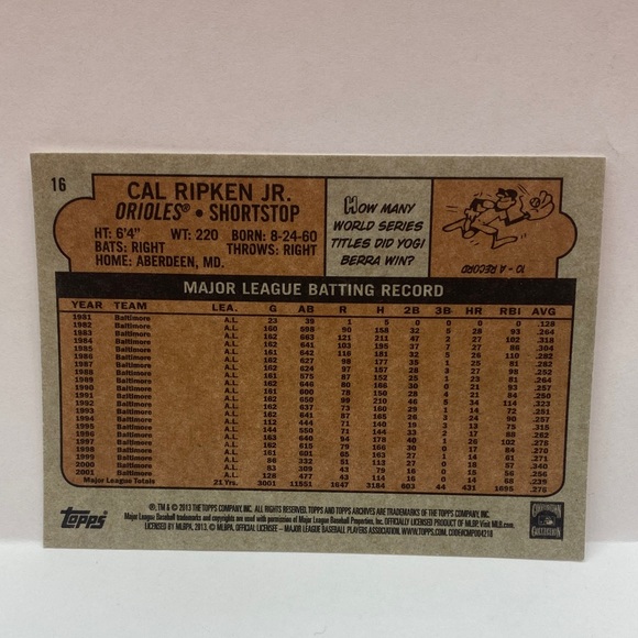 2013 Topps Archives Cal Ripken Jr. Orioles #16 (077) - Picture 2 of 2